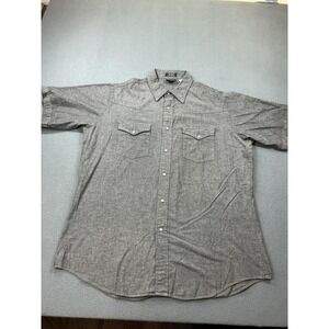 Vintage Lee Shirt Mens Large Gray Chambray Western Pearl Snap Hong Kong 80s